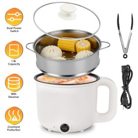 Electric Hot Pot with Steamer 1.8L Mini Portable Hot Pot with 300W 600W Dual Power for Egg Fried Rice Ramen Oatmeal Soup Overheat Protection for