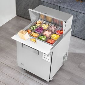 Commercial Refrigerator 28' Sandwich Salad Prep Table 1 Door With 12 Pans (Option: Silver)