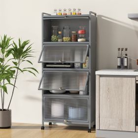 5-Tier Kitchen Baker's Rack with Flip-up PC Doors (Color: Gray)
